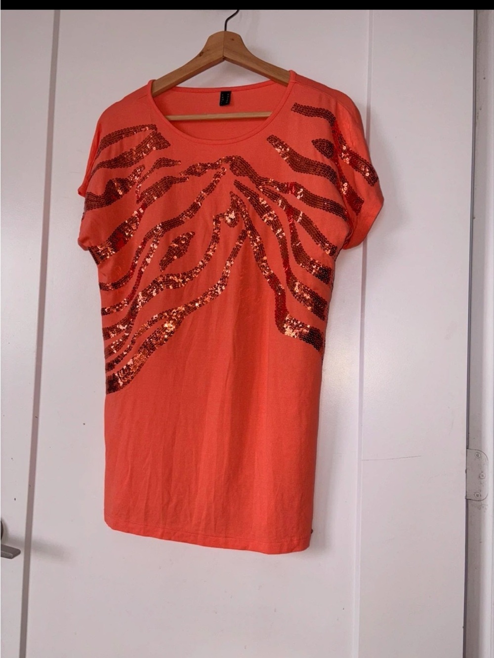 Orange Sequin Zebra-Stripe Tee